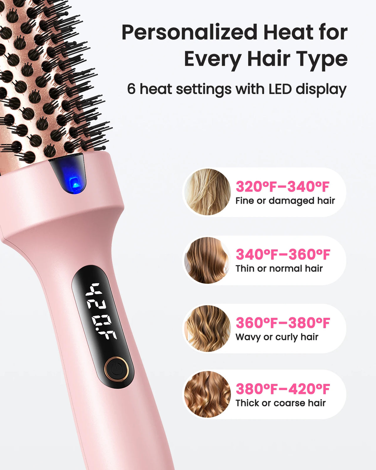 Thermal Brush, Blowout Boost 1.5 inch Heated Round Brush for Blowout Look, Dual Voltage, Tourmaline Ceramic, Negative Ion Technology, 6 Temperature Settings, Less Damage
